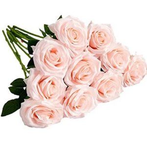 10 Count Blush Pink Flower Faux Roses Stems Wedding Bouquet Centerpiece